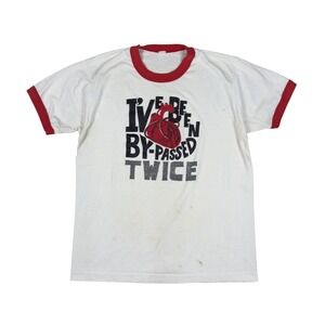 Vintage Screen Stars Ringer T-Shirt Men's Medium White Red 1970s‎ Graphic Tee